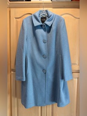kate spade Powder Blue Wool A-Line Pea Coat with Jeweled Buttons XL